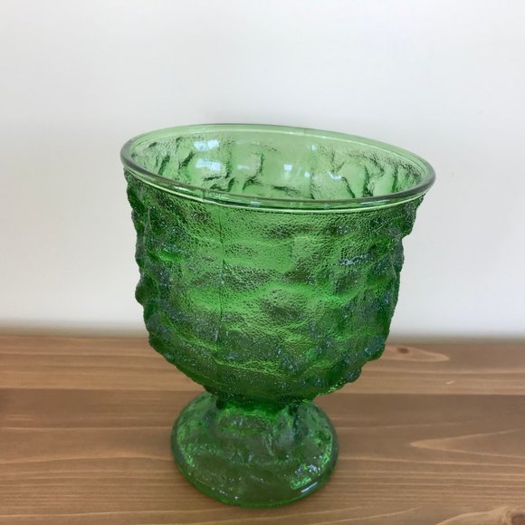 Green Crinkle Glass Widemouth Pedestal Vase Vintage EO Brody Flower Bowl A102 - Picture 5 of 8